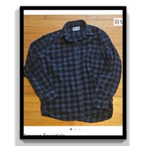 Amazon Essentials Gray and Black Plaid Button-Down Shirt Size Medium